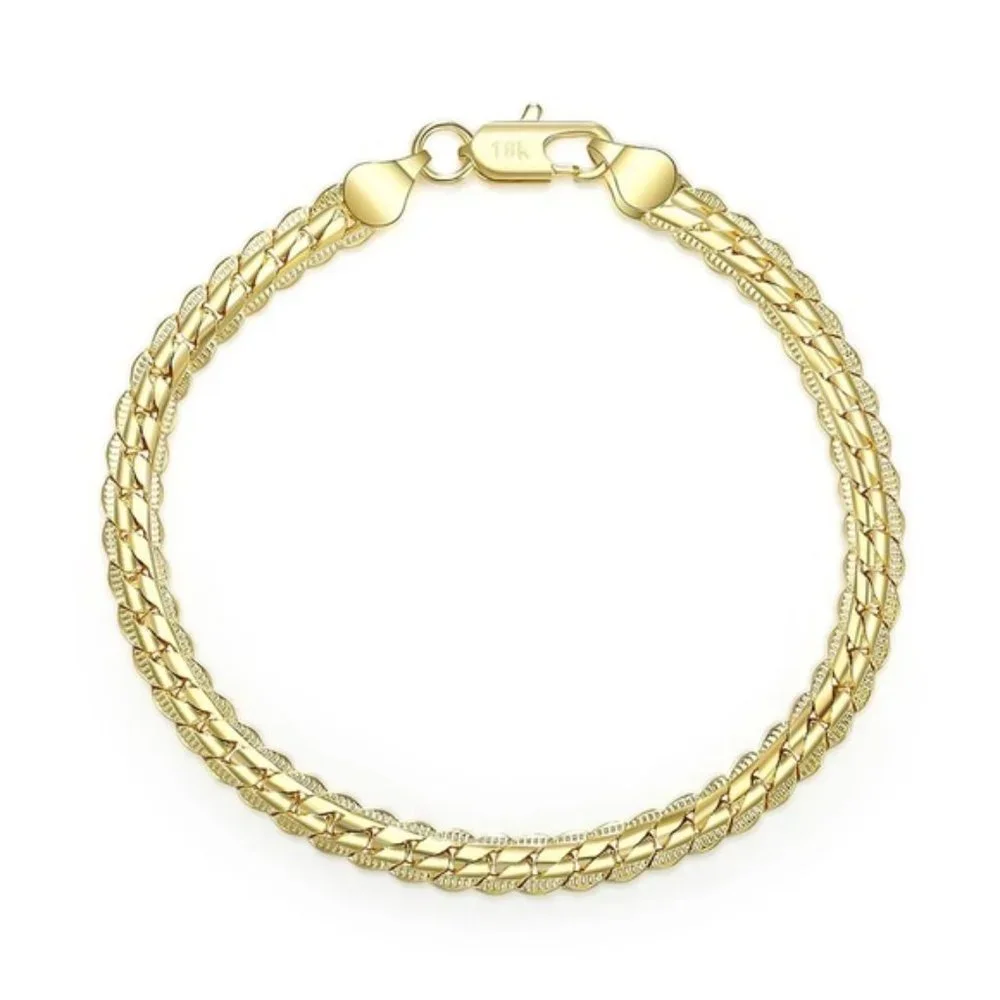 8 Inch Gold Bracelet 5MM Side Chain Bracelet For Woman Man Wedding Jewelry - Picture 4 of 4